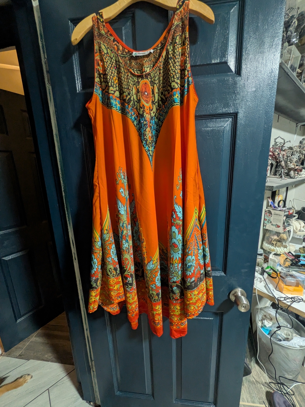 Lypogee Floral Midi Dress in Orange & Blue Size Small